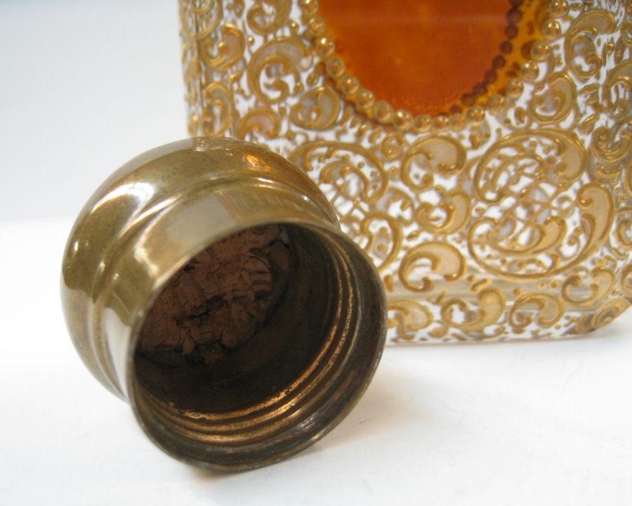 Antique Moser Bohemian Gilded Gilt Glass Flask