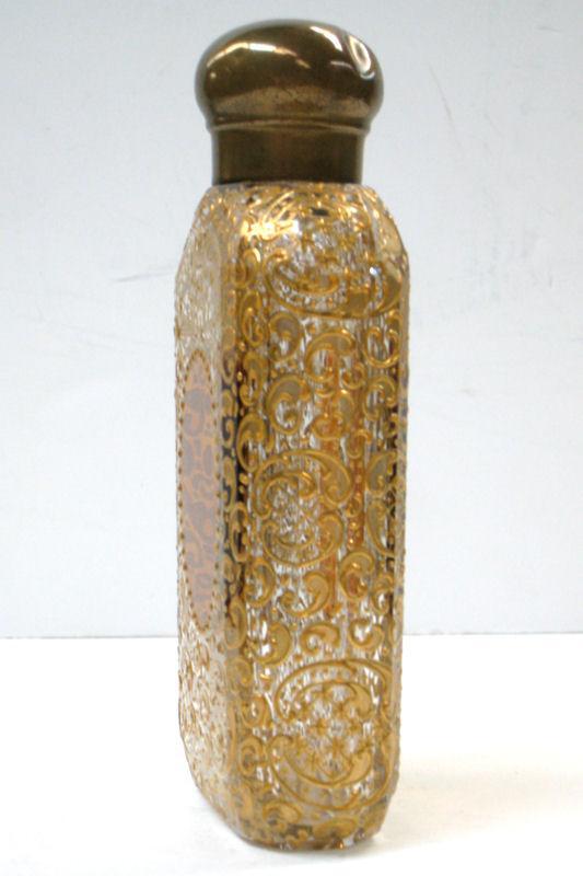 Antique Moser Bohemian Gilded Gilt Glass Flask