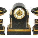 Antique French Neoclassical Marble & Bronze Mantel Clock Garniture from J.E. Caldwell of Philadelphia