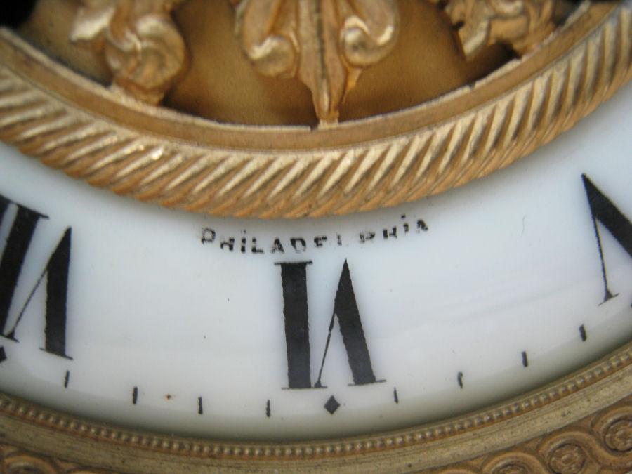 Antique French Neoclassical Marble & Bronze Mantel Clock Garniture from J.E. Caldwell of Philadelphia