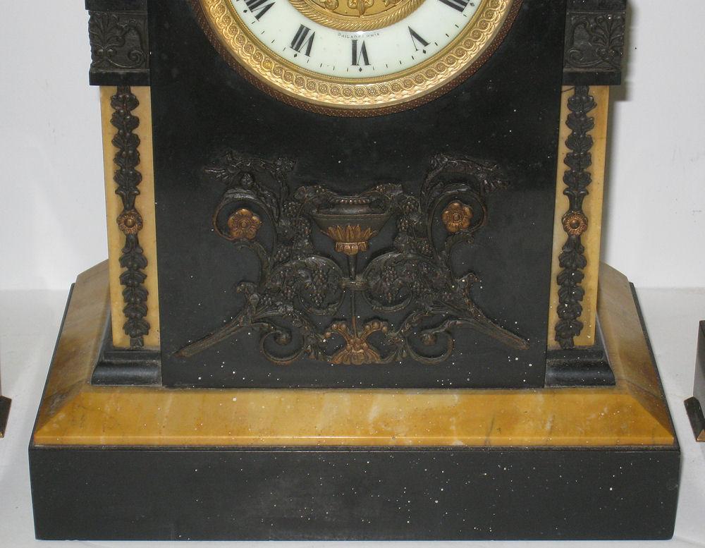 Antique French Neoclassical Marble & Bronze Mantel Clock Garniture from J.E. Caldwell of Philadelphia