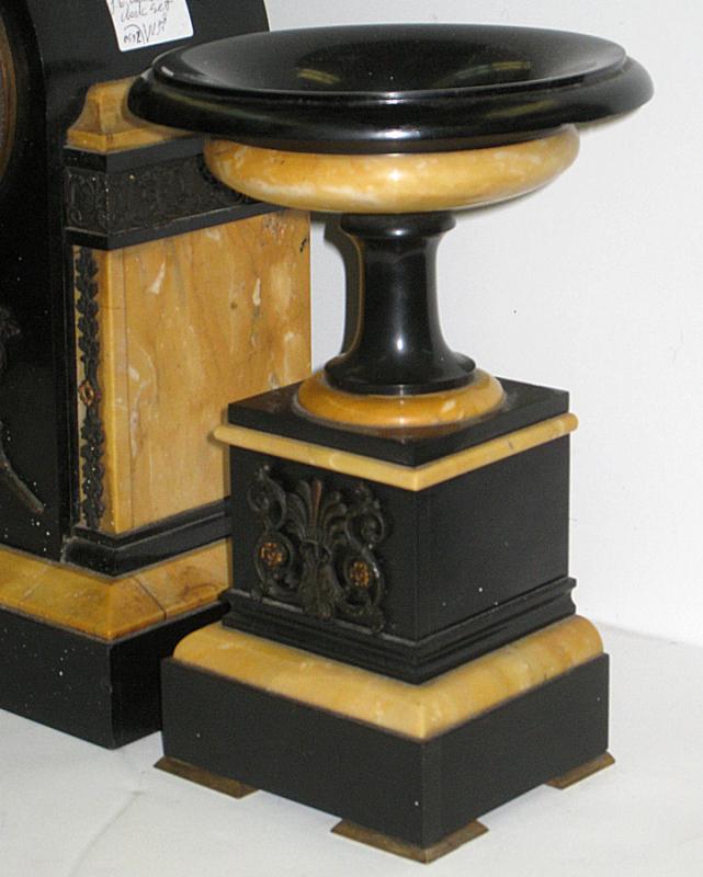 Antique French Neoclassical Marble & Bronze Mantel Clock Garniture from J.E. Caldwell of Philadelphia