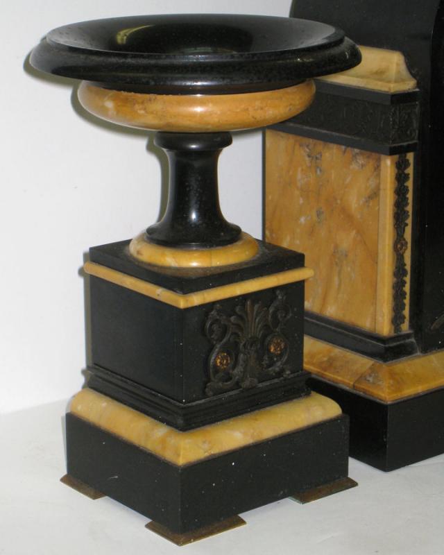 Antique French Neoclassical Marble & Bronze Mantel Clock Garniture from J.E. Caldwell of Philadelphia