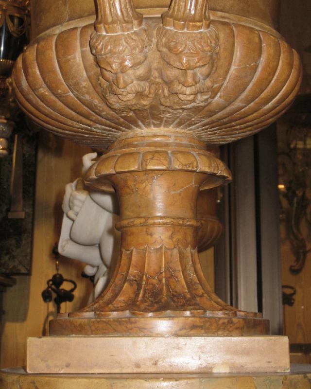 Pair Neoclassical Style Carved Alabaster Urns with Scagliola Pedestals