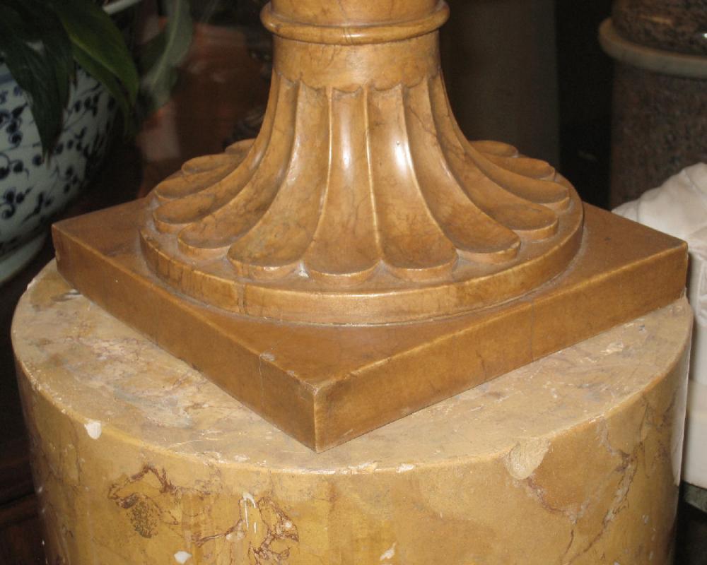 Pair Neoclassical Style Carved Alabaster Urns with Scagliola Pedestals