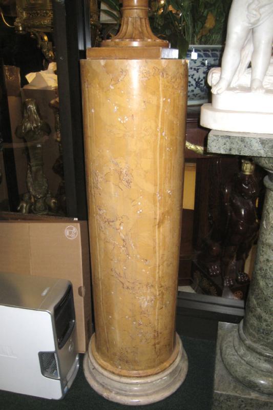 Pair Neoclassical Style Carved Alabaster Urns with Scagliola Pedestals