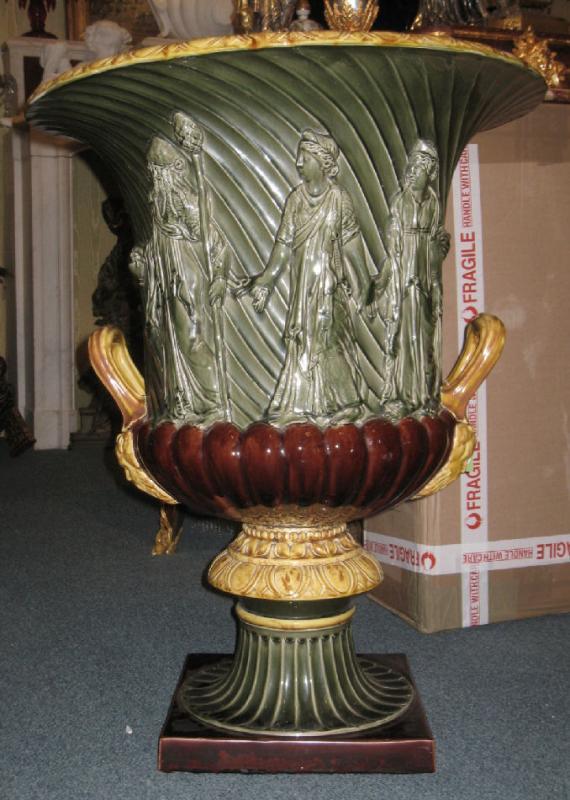 Sarreguemines Majolica Campana Form Jardiniere After the Borghese and Medici Vases