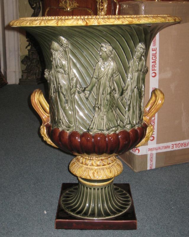 Sarreguemines Majolica Campana Form Jardiniere After the Borghese and Medici Vases