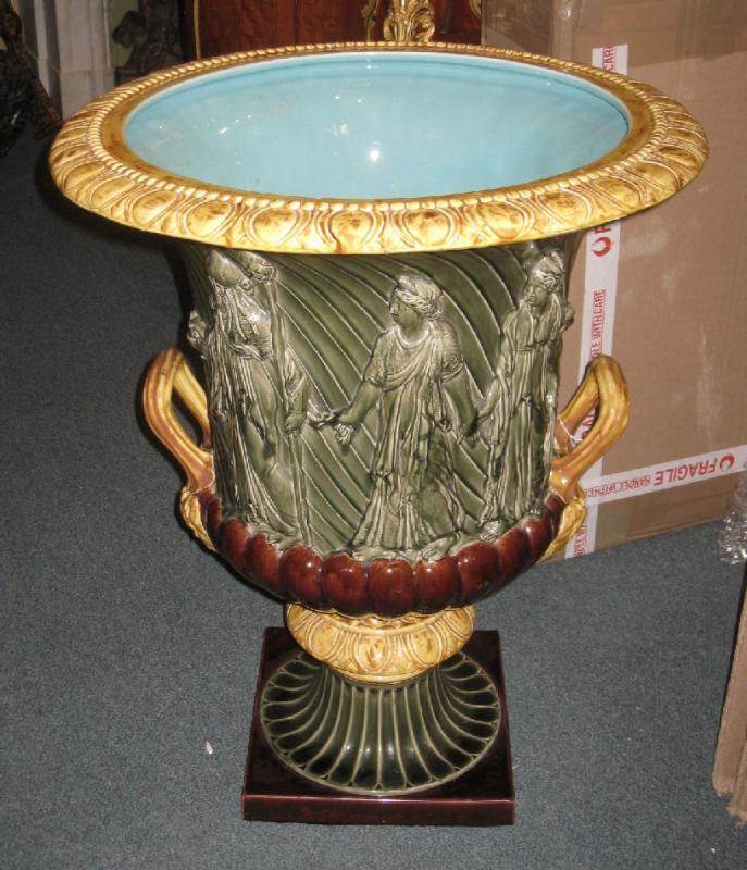 Sarreguemines Majolica Campana Form Jardiniere After the Borghese and Medici Vases