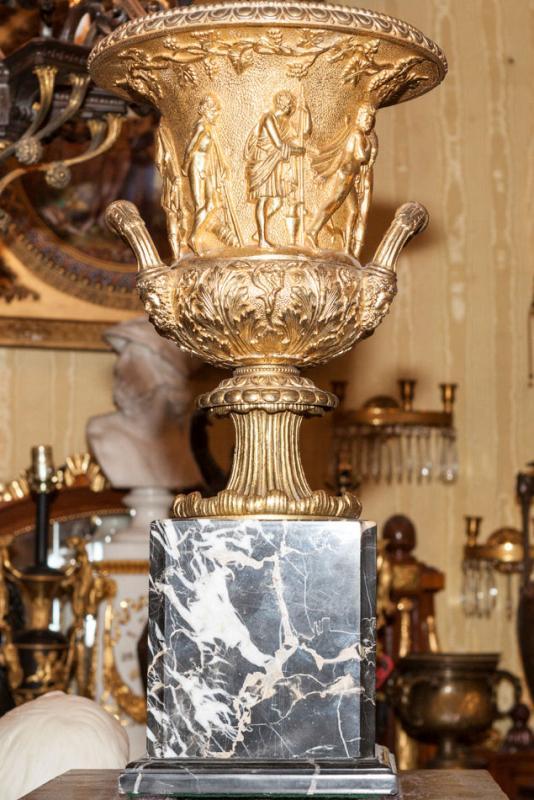 Pair Antique Bronze & Marble Vases After the Ancient Greek Medici