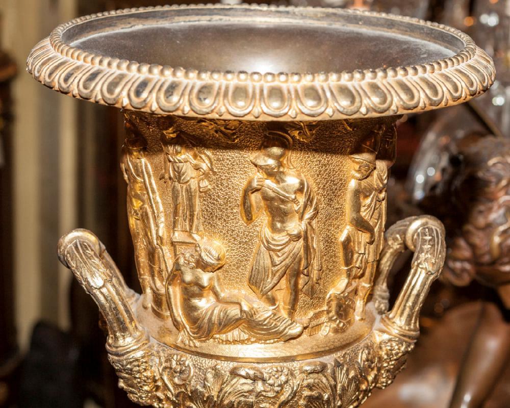 Pair Antique Bronze & Marble Vases After the Ancient Greek Medici