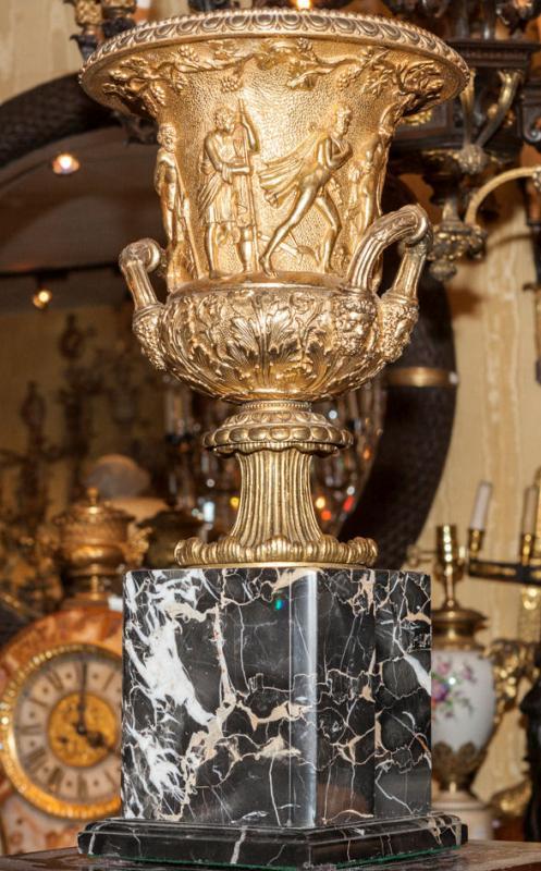 Pair Antique Bronze & Marble Vases After the Ancient Greek Medici