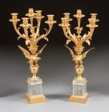 Pair Louis XV Federal Regency Style Gilt Bronze Candelabra with Eagles