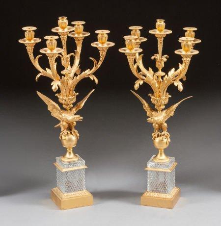 Pair Louis XV Federal Regency Style Gilt Bronze Candelabra with Eagles