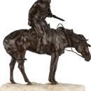 Antique Bronze Marble Figurine Sculpture of Russian Cossack on Horseback by RENE