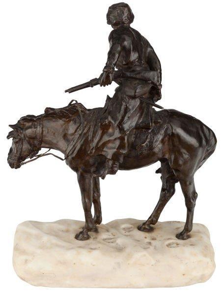 Antique Bronze Marble Figurine Sculpture of Russian Cossack on Horseback by RENE