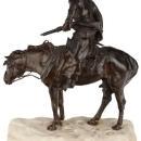 Antique Bronze Marble Figurine Sculpture of Russian Cossack on Horseback by RENE