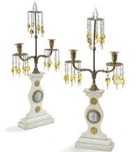 Pair of Marble and Bronze Candelabra with Neoclassical Jasperware Medallions