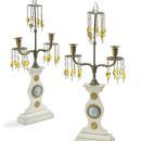 Pair of Marble and Bronze Candelabra with Neoclassical Jasperware Medallions