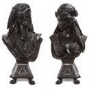 Antique Orientalist Male & Female Moor Busts in Patinated Metal