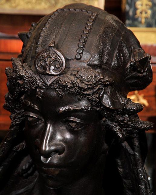 Antique Orientalist Male & Female Moor Busts in Patinated Metal