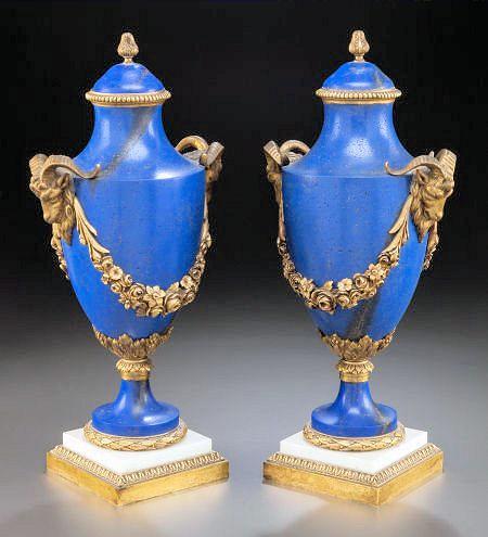 Pair English Georgian Adam Regency Style Gilt Bronze Urns