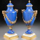 Pair English Georgian Adam Regency Style Gilt Bronze Urns