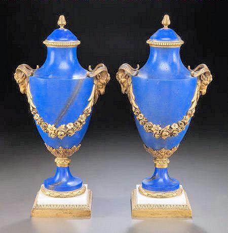 Pair English Georgian Adam Regency Style Gilt Bronze Urns