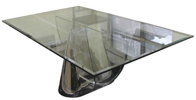 J. Wade Beam Mid-Century Modern Steel and Glass Pinncale Dining Table for Brueton
