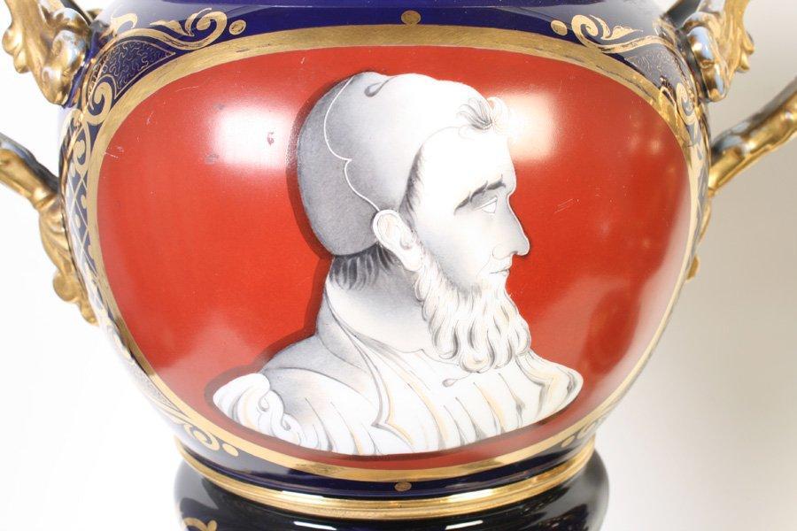 Pair Antique Figurative Painted Paris Porcelain Apothecary Urns with Lids