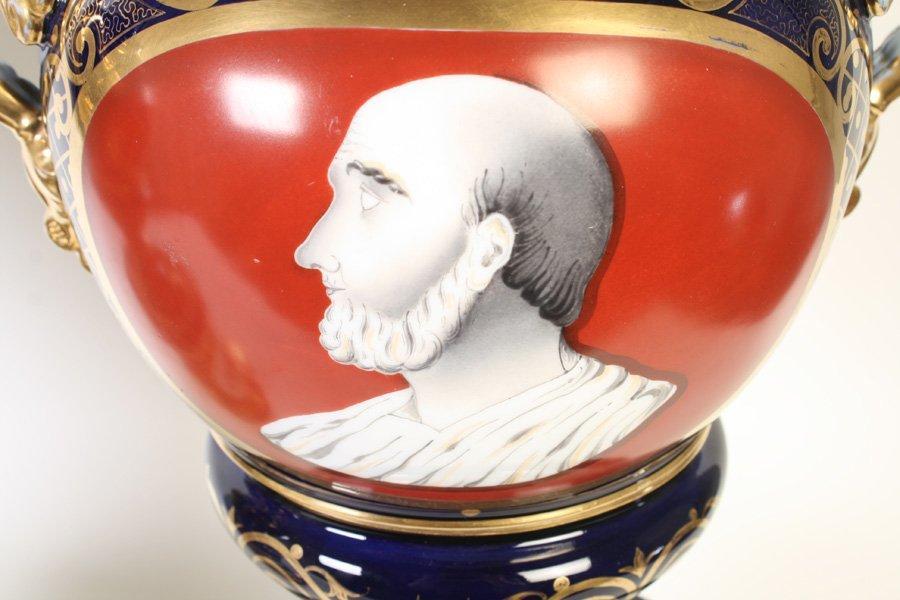 Pair Antique Figurative Painted Paris Porcelain Apothecary Urns with Lids