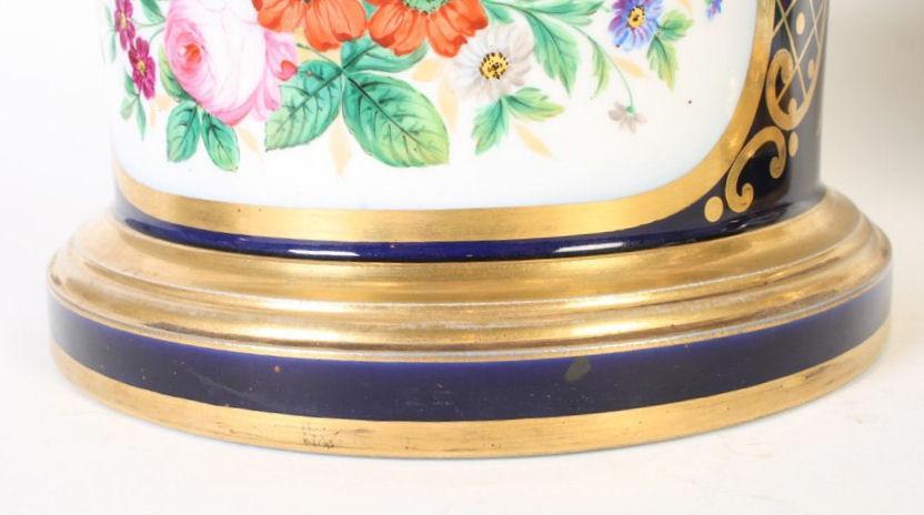 Pair Antique Figurative Painted Paris Porcelain Apothecary Urns with Lids