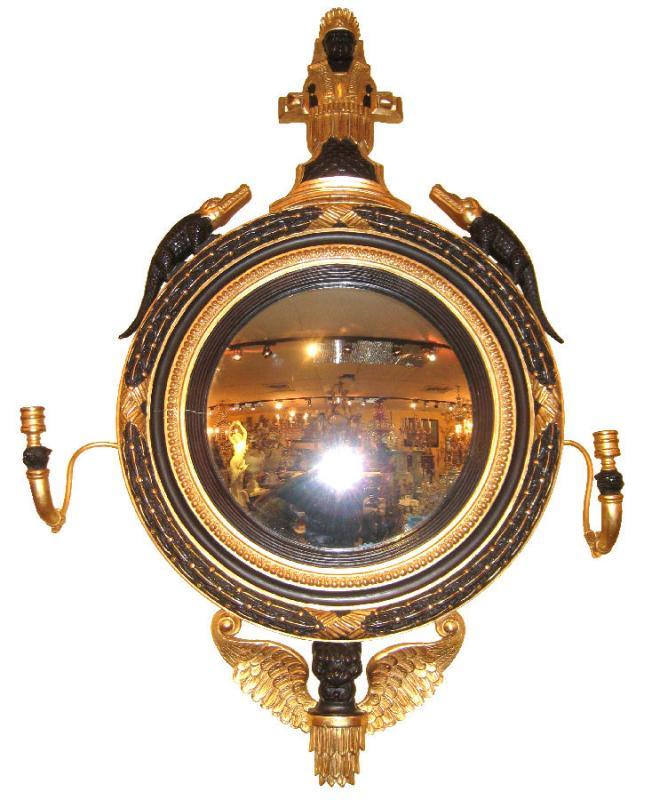 Egyptian Revival Empire Style Girandole Giltwood Wall Mirror