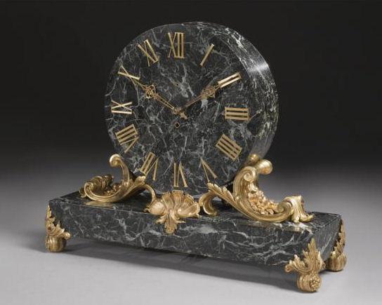 E.F. Caldwell Gilt Bronze Mounted Green Vert de Maurin Marble Mantle Clock
