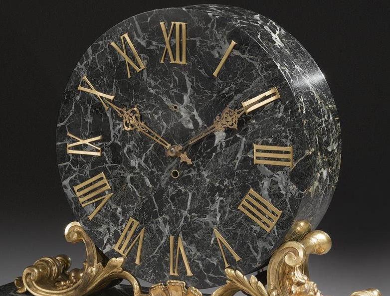 E.F. Caldwell Gilt Bronze Mounted Green Vert de Maurin Marble Mantle Clock
