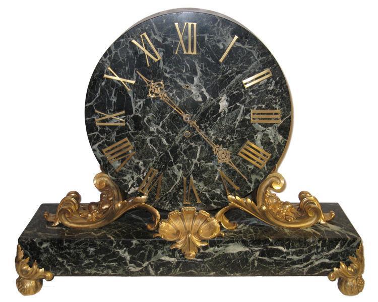E.F. Caldwell Gilt Bronze Mounted Green Vert de Maurin Marble Mantle Clock