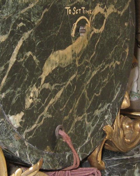 E.F. Caldwell Gilt Bronze Mounted Green Vert de Maurin Marble Mantle Clock