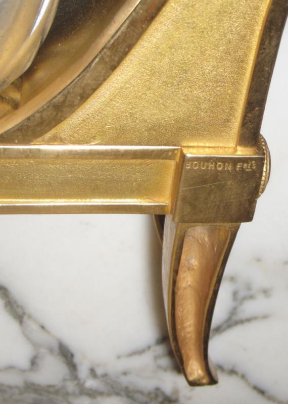 Pair Gilt and Silvered Bronze French Neoclassical Figurative Fireplace Chenets by Bouhon