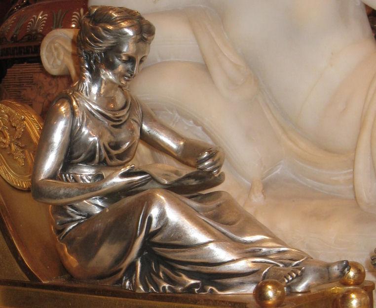 Pair Gilt and Silvered Bronze French Neoclassical Figurative Fireplace Chenets by Bouhon