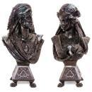 Antique Orientalist Male & Female Moor Busts in Patinated Metal