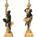 E.F. Caldwell Pair Gilt Bronze Satyr & Nymph Table Lamps