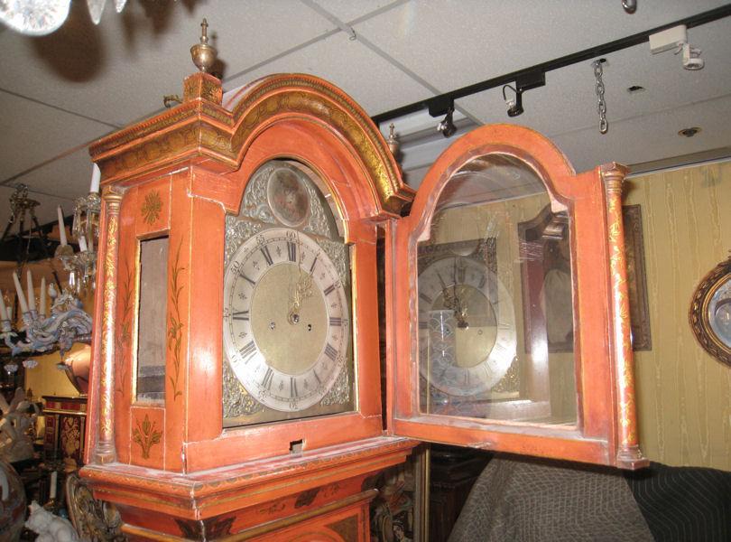 English Georgian Vermilion Red Chinoiserie Grandfather Clock by William Jackson