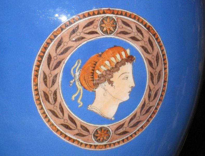 Pair Antique Greco-Roman Blue Glazed Pottery Table Lamps