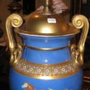Pair Antique Greco-Roman Blue Glazed Pottery Table Lamps