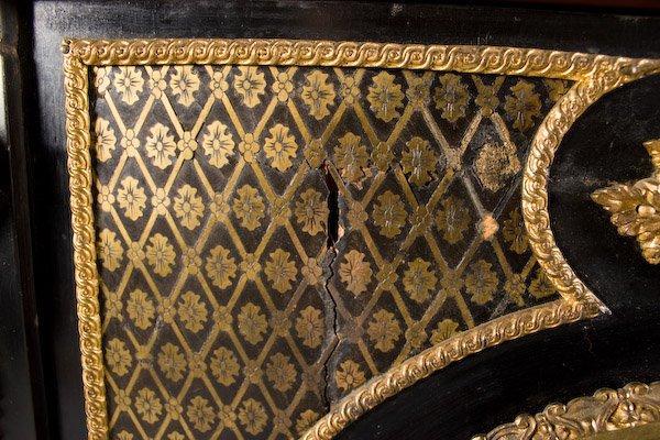 Napoleon III Bronze Mounted Ebonized Cabinet Bookcase with Brass Marquetry
