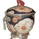 Pair Antique Chinese Imari Porcelain & Bronze Mounted Urns