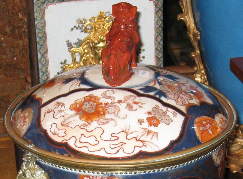 Pair Antique Chinese Imari Porcelain & Bronze Mounted Urns