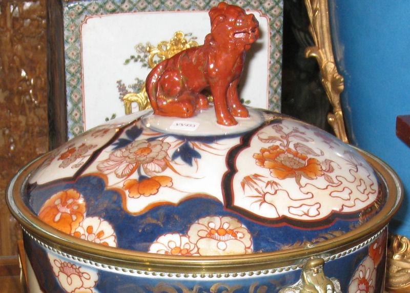 Pair Antique Chinese Imari Porcelain & Bronze Mounted Urns