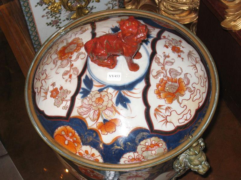 Pair Antique Chinese Imari Porcelain & Bronze Mounted Urns