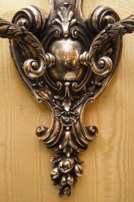 Pair Large Antique French Rococo Style Silvered Bronze Sconces